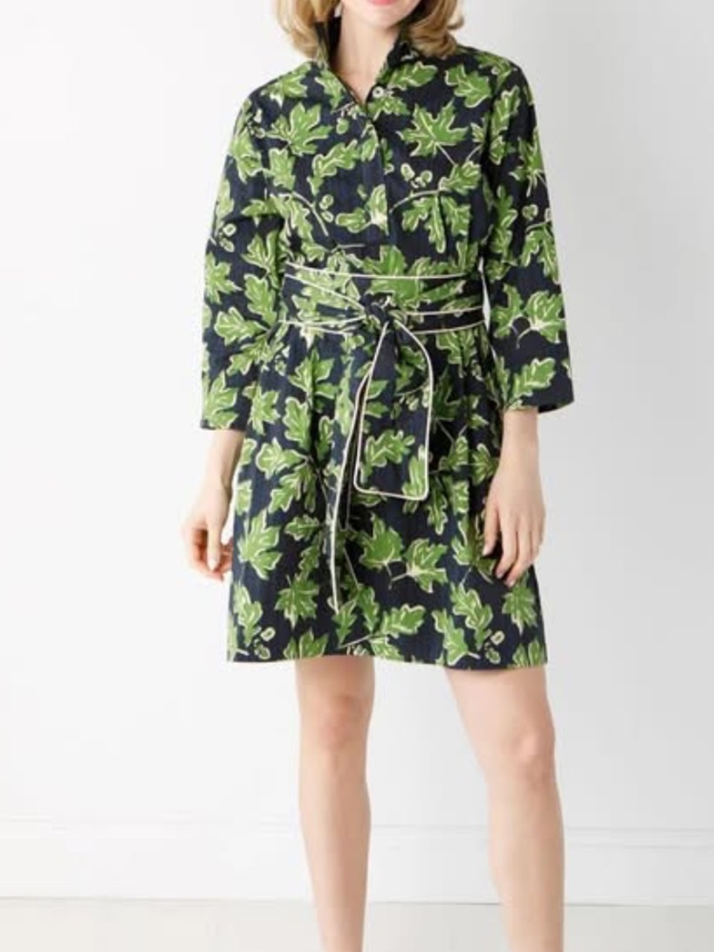 Holly Shae XS/S Arden Navy and Green Floral Shirt Dress with Tie Belt